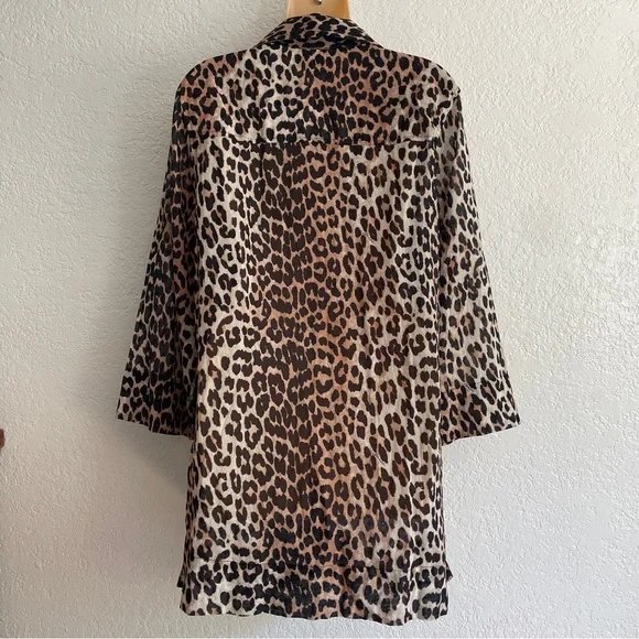 Ganni Leopard Print Button Down Blouse Black Tan Size 40 (US 8) Animal Print Top - Picture 3 of 10